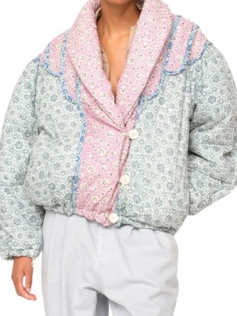 Sea NY Ida Print Puff Patchwork Jacket Size M
